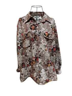 KEREN hart Taupe Jacket with Red & Orange Floral Accents 2X